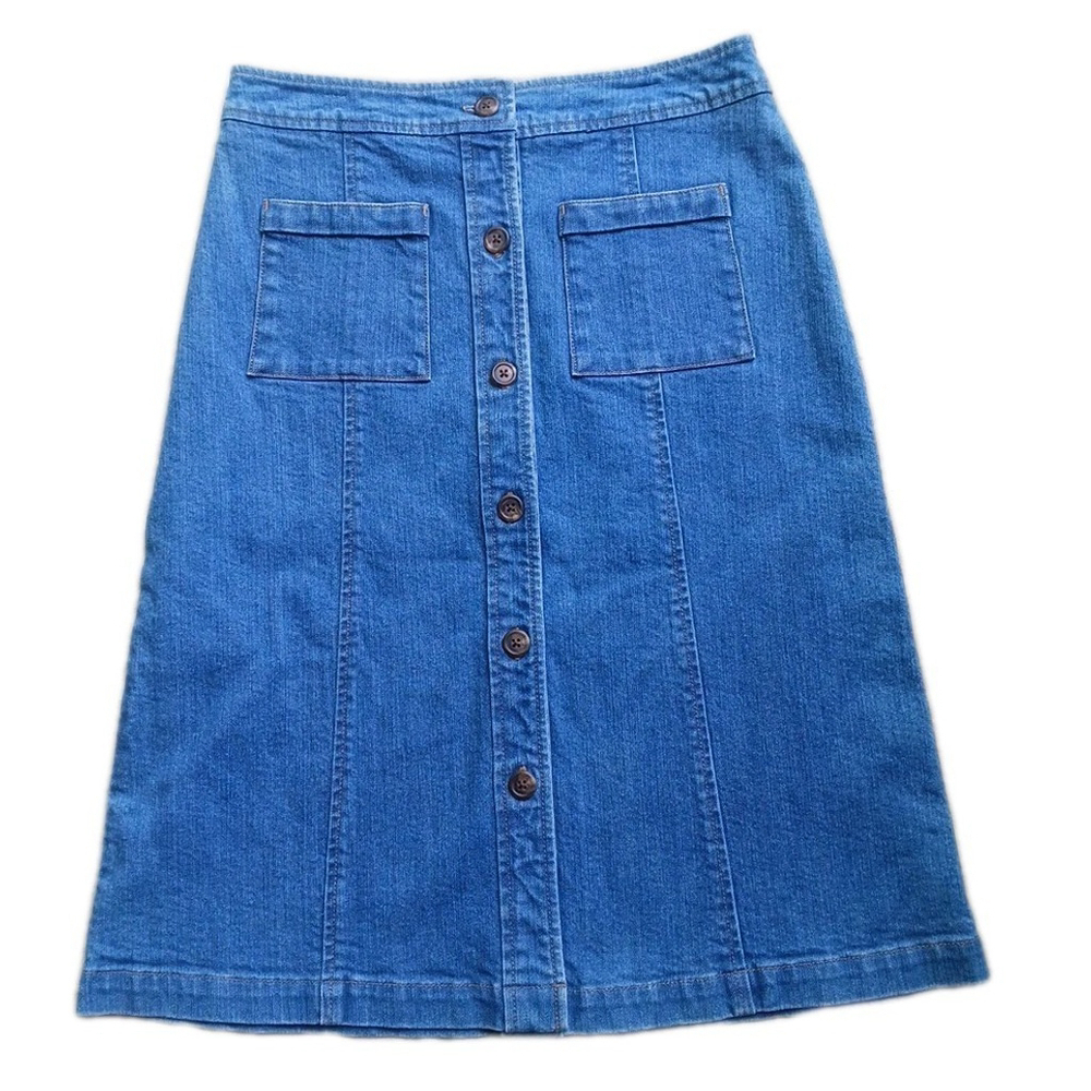 Lands End Denim Skirt Women's Long Button Front Size 8